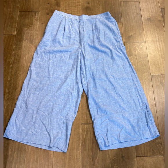 Banana Republic linen blend passion flower blue super wide leg cropped pants XL - Picture 2 of 10